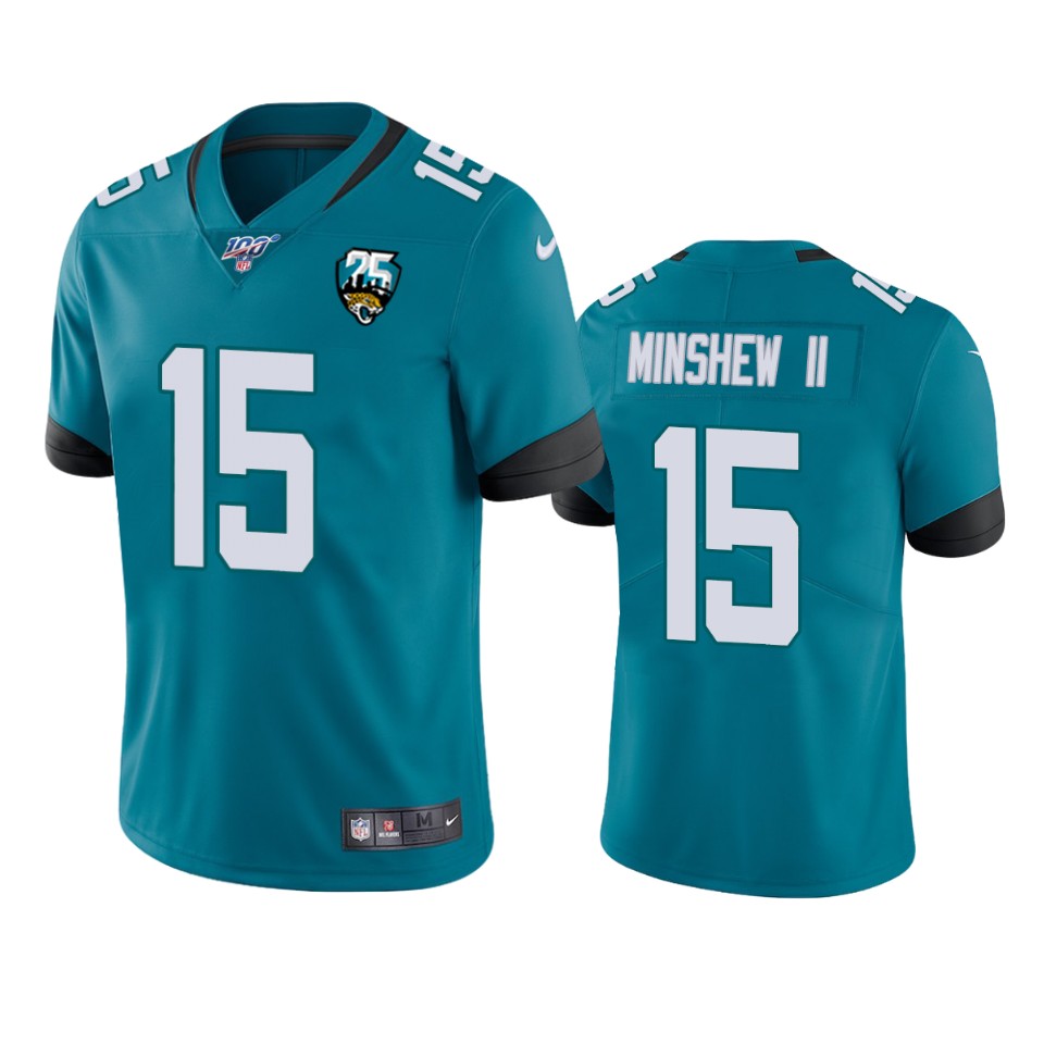 Men Nike Jacksonville Jaguars #15 Gardner Minshew II Teal 25th Anniversary Vapor Limited Stitched NFL 100th Season Jersey